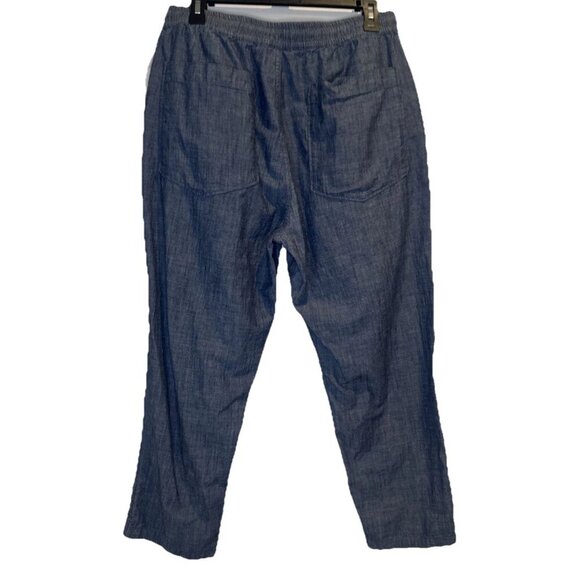 Universal Works Hi Water Indigo Chambray Crop Trouser Pant Elastic Waist Sz 32 - Picture 3 of 11